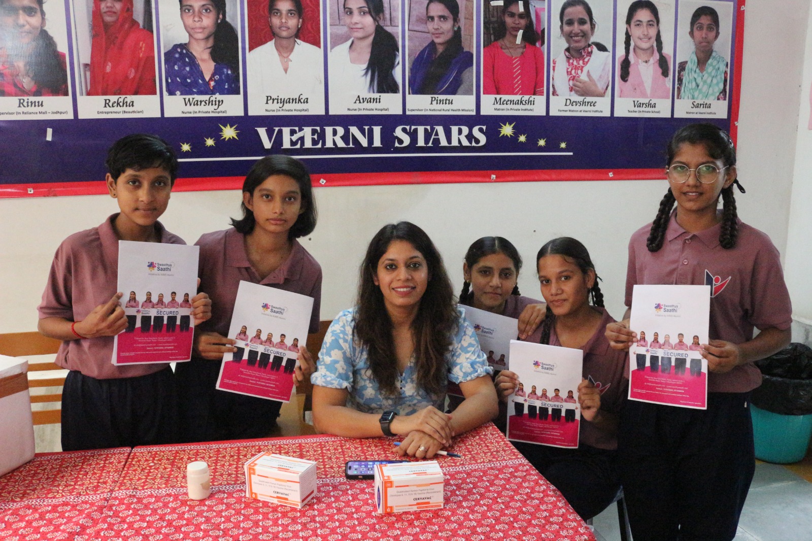 Students with their health reports at Veerni Sansthan, Jodhpur